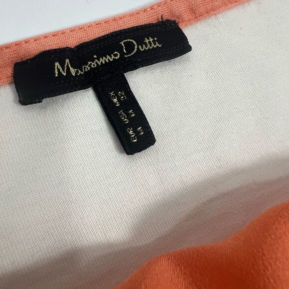 Massimo Dutti Coral Color Block Cotton Cream Beige Soft Top Medium Short Sleeve - Picture 3 of 8